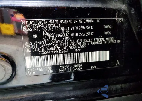 2022 Toyota Rav4 Xle из США, поврежденный, VIN 2T3RWRFV1NW129347